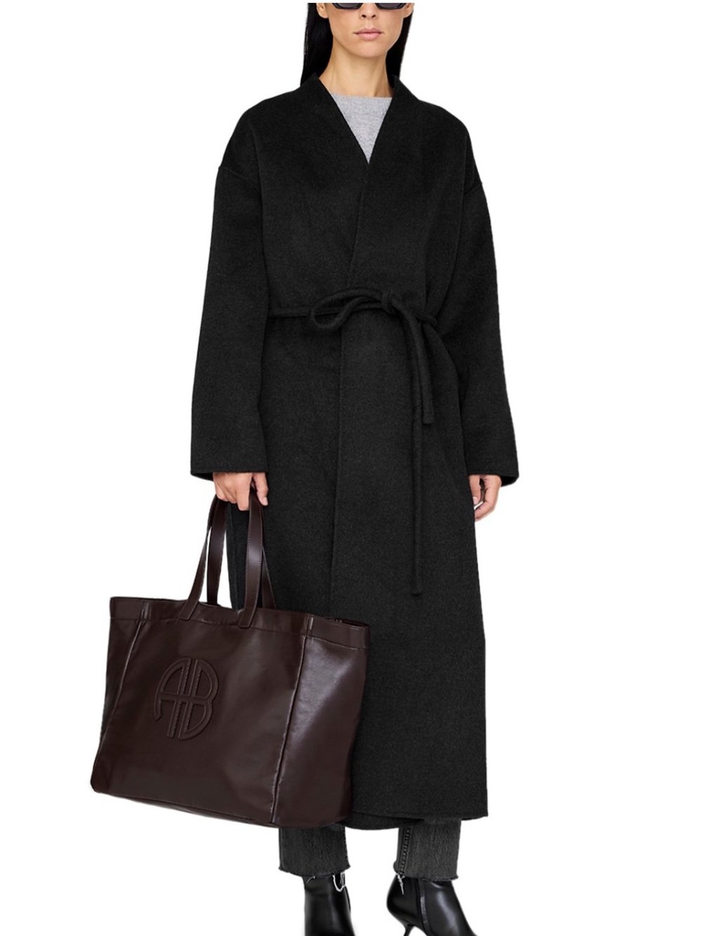 NWT Anine Bing Wool and Cashmere Hunter Long Coat Black Size M